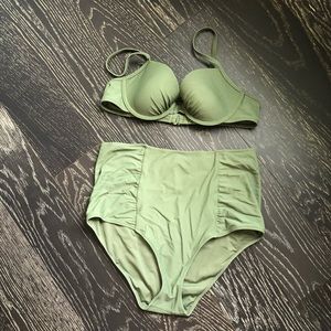 Aerie olive green high waisted bikini.